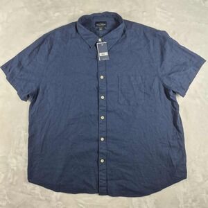 Lucky Brand Short Sleeve Button Up Shirt Men's 2XL XXL Blue Linen Blend NWT